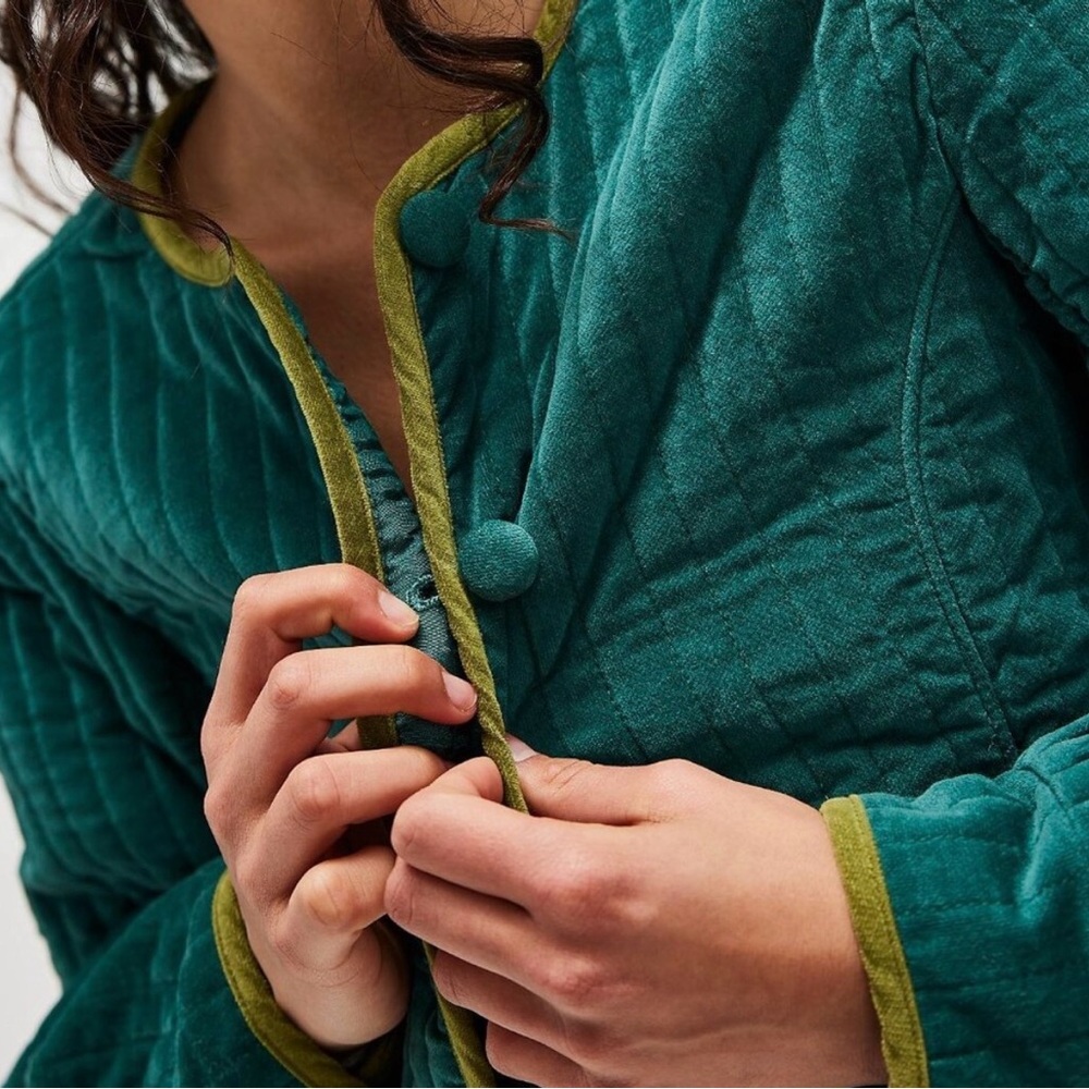 NEW Free People Natalia Teal Green Quilted Velvet Jacket Size XL - Picture 4 of 14